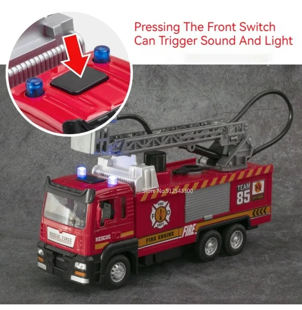 Scala 1:32 Spruzzo D'Acqua Camion Pompieri Modello Con Suono Luce Porte Apribili Tirare Indietro Regalo Ragazzi