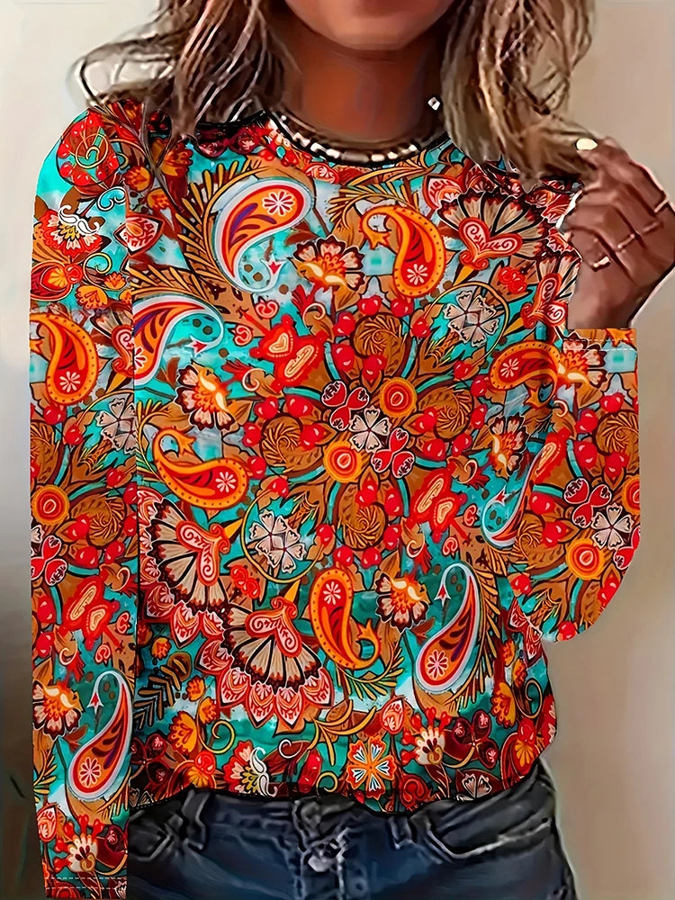 Magliette Calde Da Donna Per Autunno Inverno Maniche Lunghe Stampe Fiori 3D Casual Street Style
