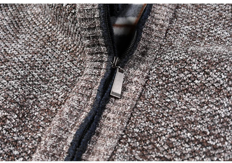 Cardigan Caldo Uomo In Pile Con Zip Slim Fit Lusso Lavorato A Maglia Per Autunno Inverno