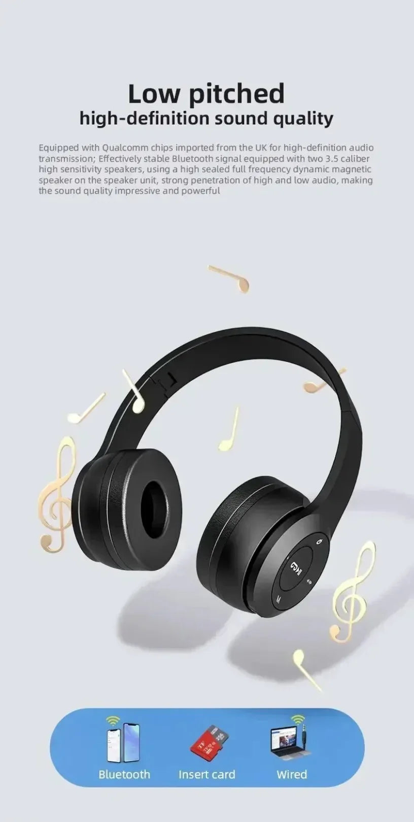 Cuffie Bluetooth P47 Con Microfono Pieghevoli HiFi Bassi Profondi Auricolari Stereo Per Smartphone TV Giochi
