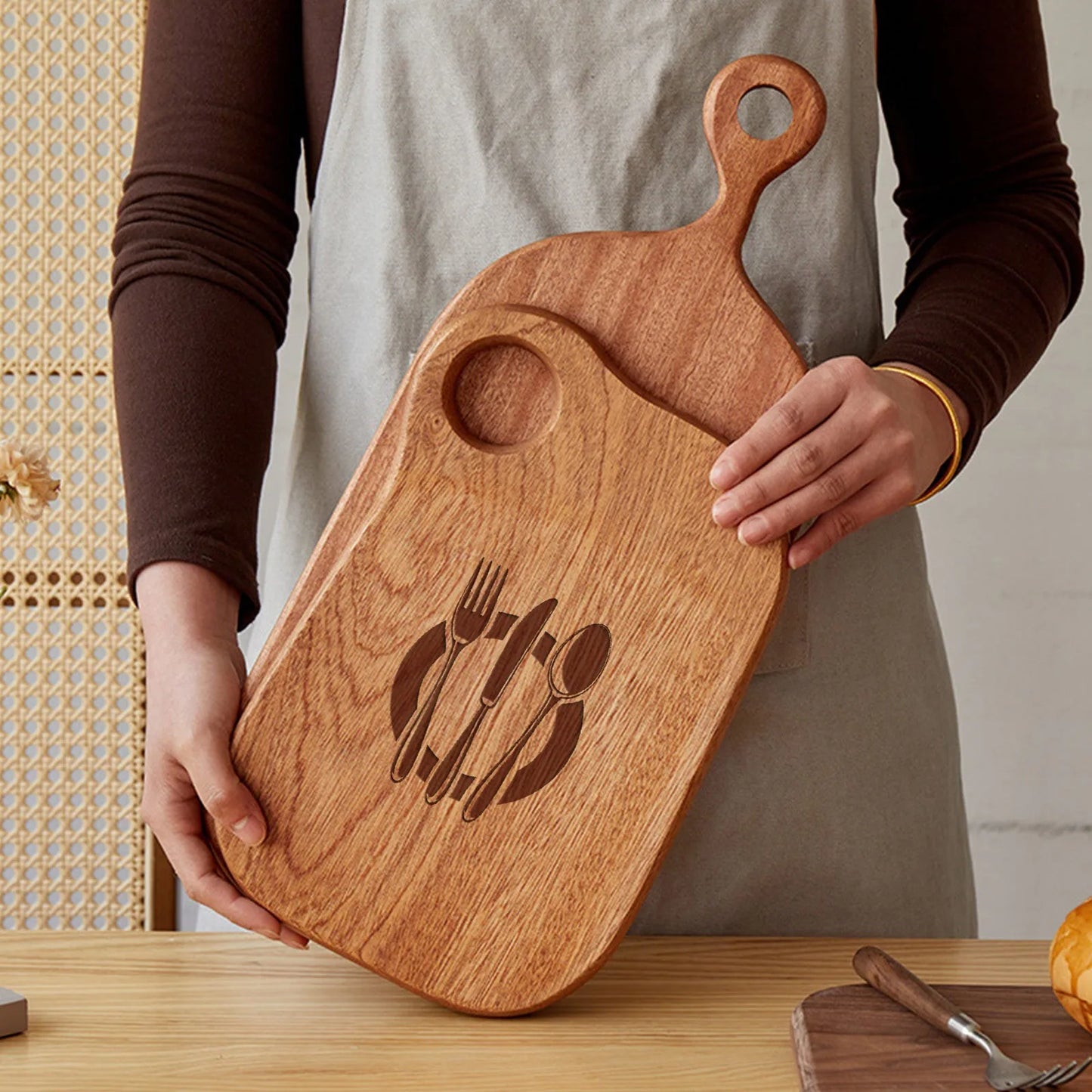 Tagliere In Legno Intagliato Rotondo Per Frutta E Bistecche Piatto Da Pranzo Per Bambini
