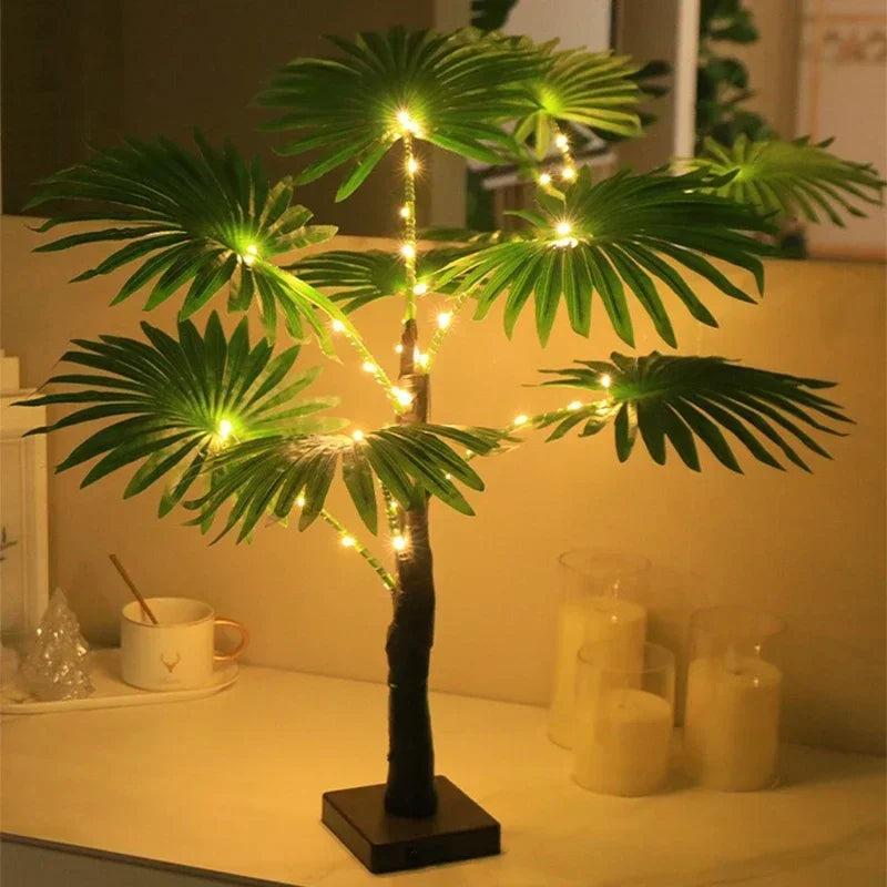 Lampada Da Tavolo LED Palma USB Pianta Artificiale 55 Cm Decorativa Luci Da Scrivania Per Casa E Letto
