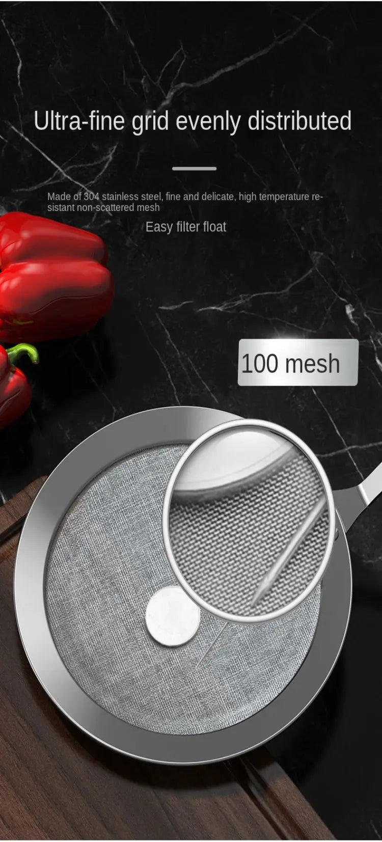 Colino a Maglia Fine in Acciaio Inox 304 Setaccio Filtrante per Succo Uova Filtro Scolapasta Caffè Tè Cucina