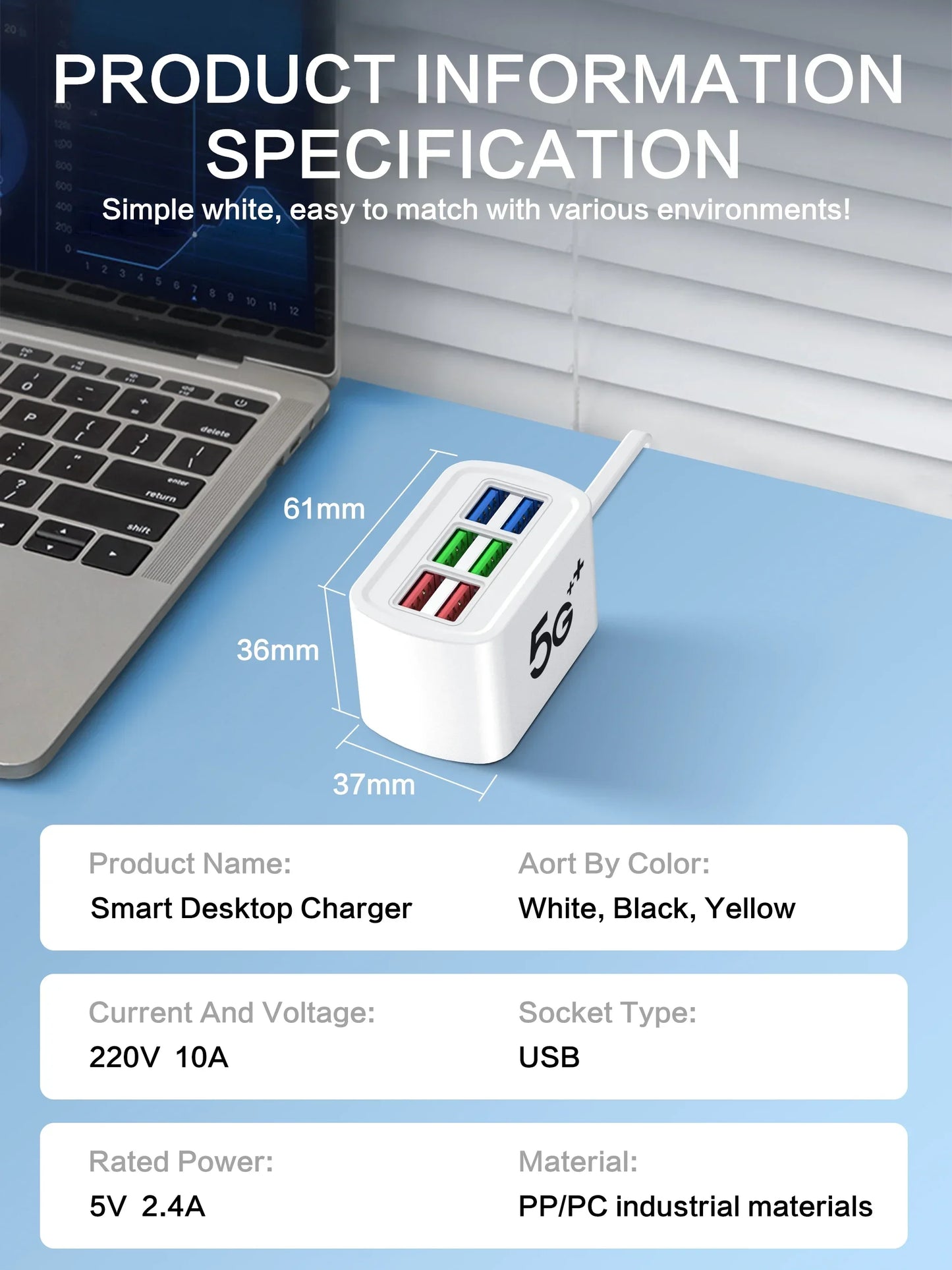 Caricatore USB Veloce 6 In 1 Stazione Ricarica Da Tavolo Con Cavo Da 1 M Hub USB Integrato Compatibile iPhone