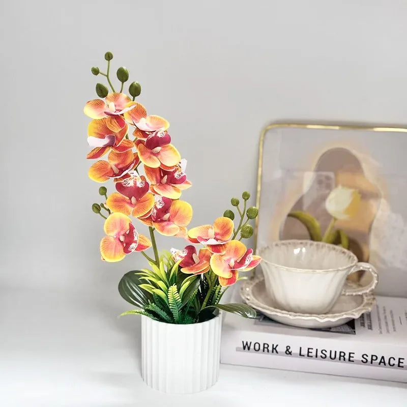 Set Decorazione Nozze con 2 Forchette e 12 Fiori Artificiali Orchidea Farfalla Piante in Vaso con Pellicola Texture