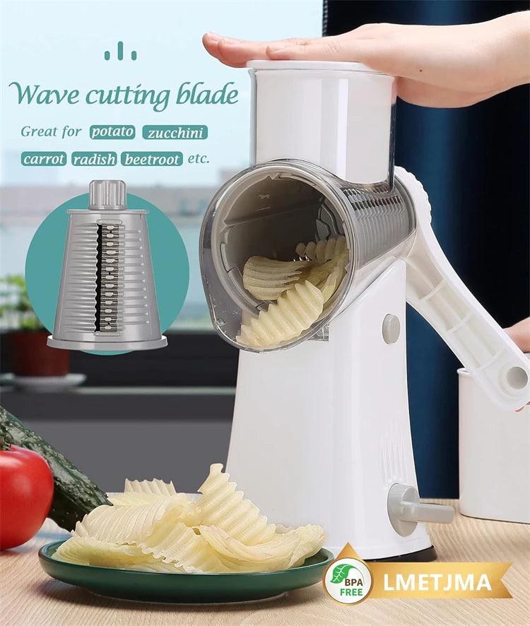 LMETJMA 5 In 1 Grattugia Rotante Per Formaggio Verdura Mandolino Julienne Affettatrice Waffle Cutter Noci Chopper JT247