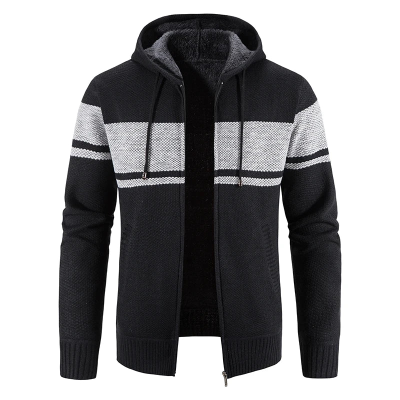 Maglione Invernale Da Uomo In Pile Con Cappuccio Cardigan Caldo Con Cerniera Lavorato A Maglia