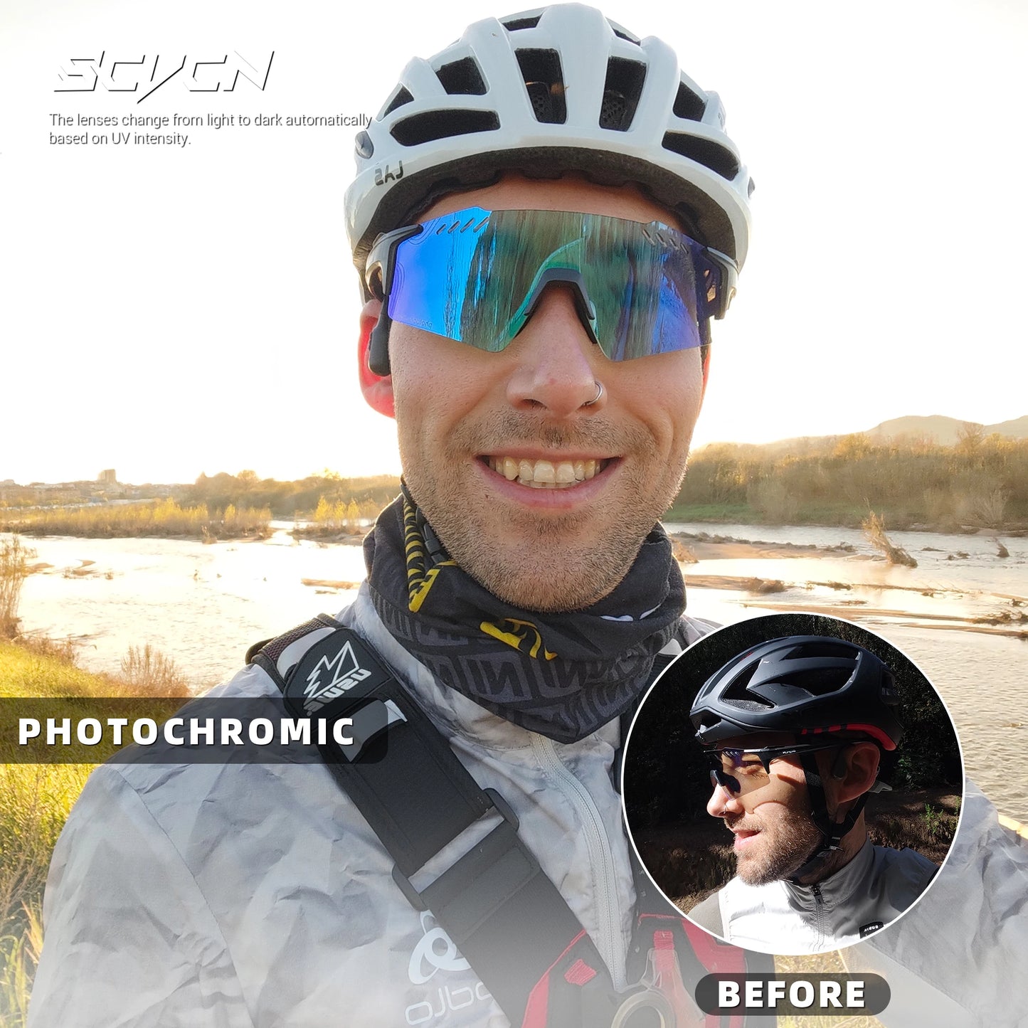 Occhiali Fotocromatici UV400 Per Ciclismo MTB Equitazione All Apertto Multisport Guida Golf Campeggio