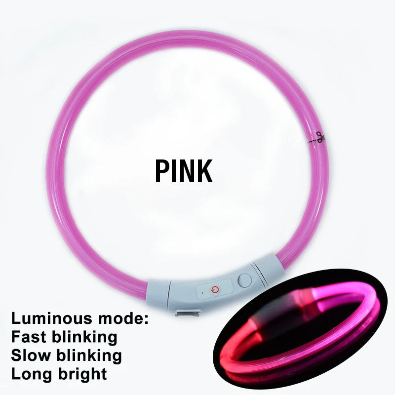 Collare Di Ricarica Luminoso Per Cani A 3 Modalità USB LED Staccabile Anti Smarrimento Notturno