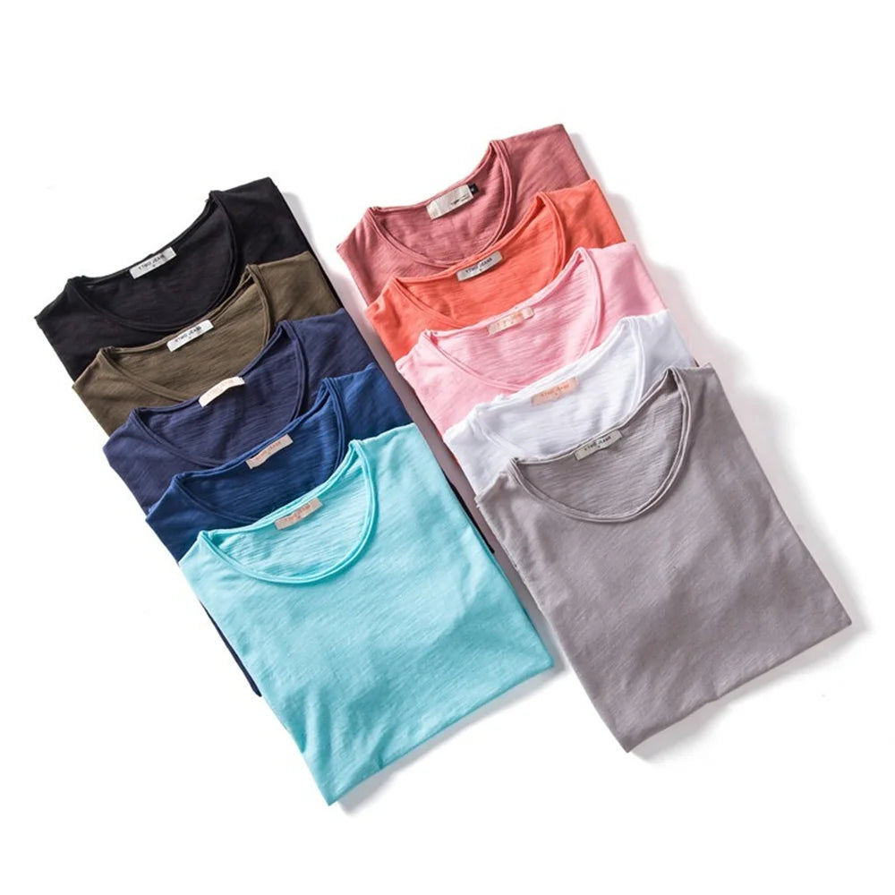 Maglietta Uomo Cotone 100 Percento Con Scollo A V Slim Fit Colore Solido Manica Corta