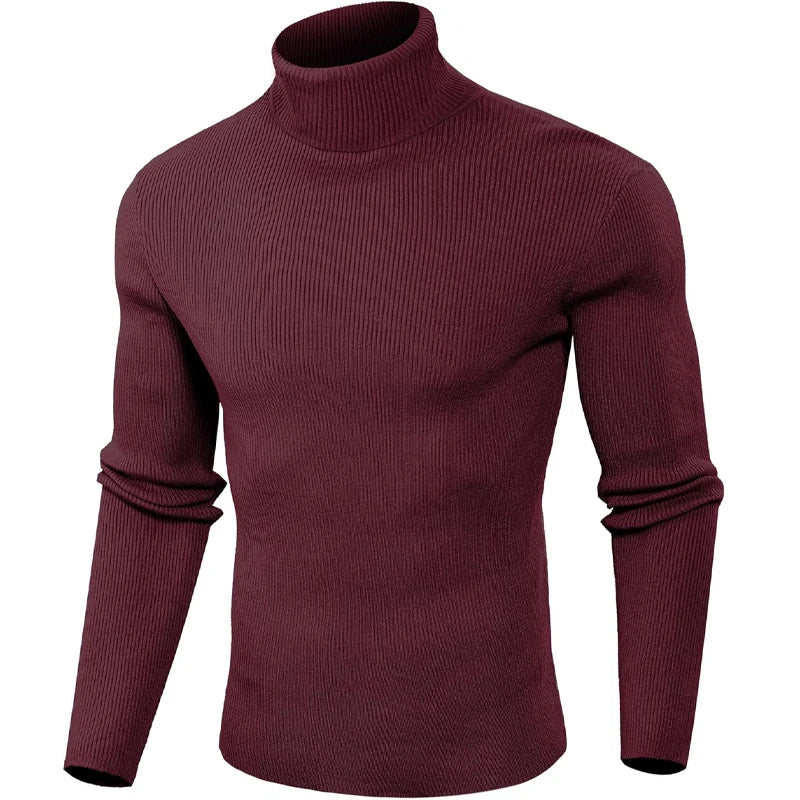 Dolcevita Di Lana Rigata Da Uomo Caldo Pullover In Maglia Casual Senza Cappuccio