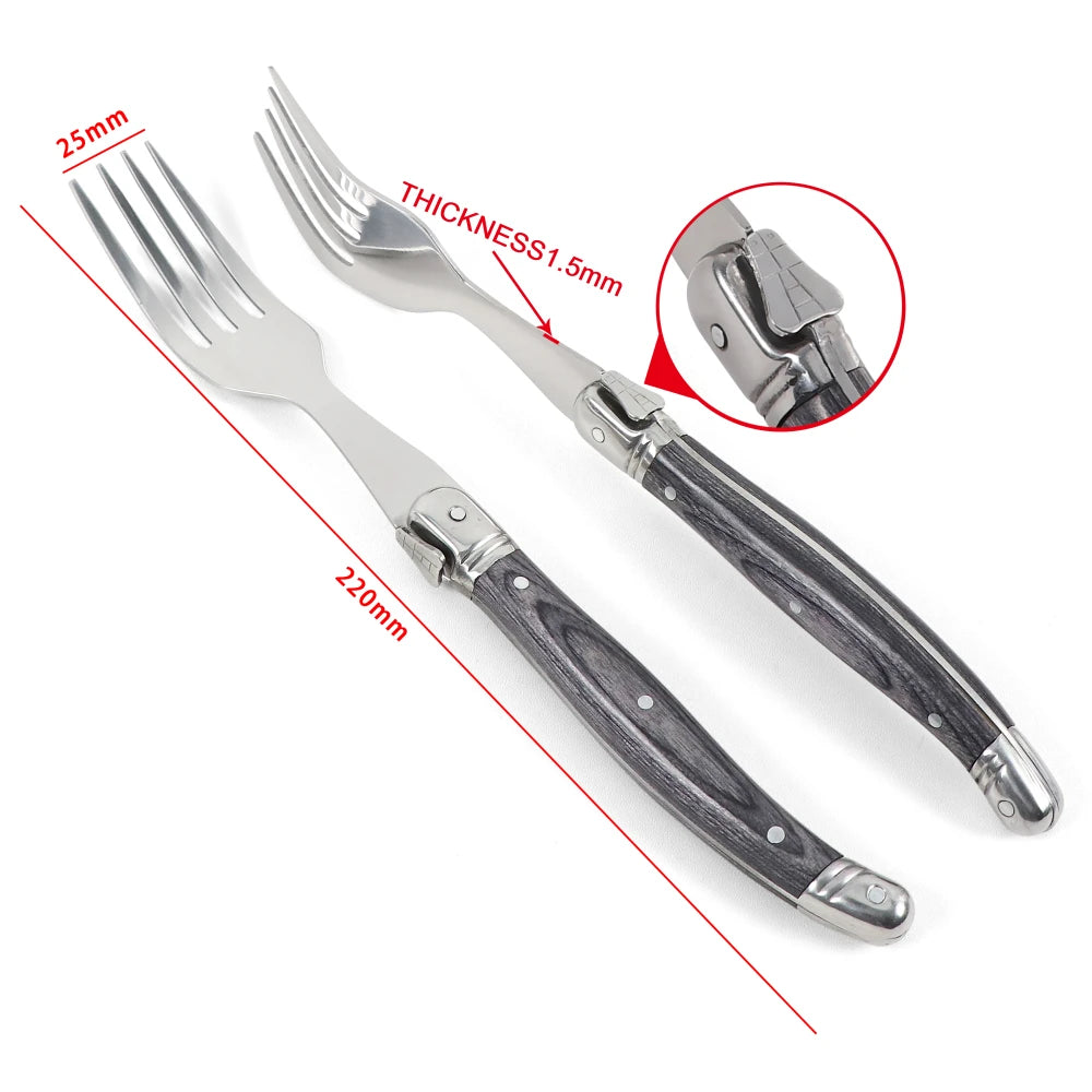 Jaswehome Elegante Set Di Forchette Da Bistecca Grigie Inox Con Manico In Legno Forchetta Da Insalata Regalo