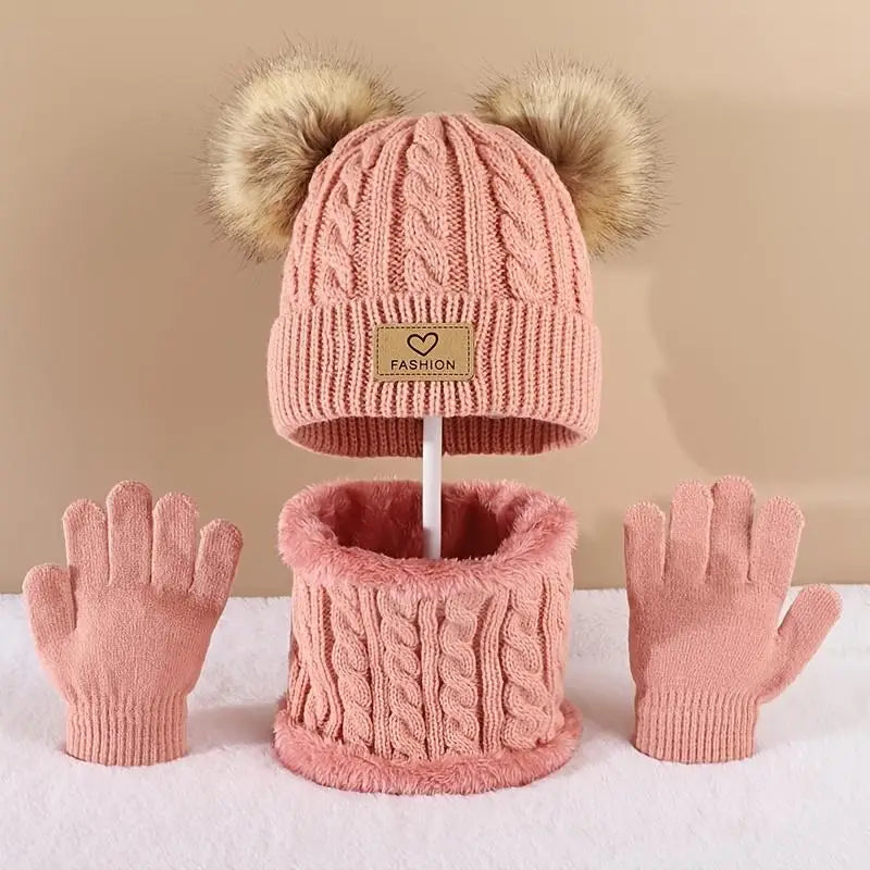 Infinity Set Invernale Per Bambini Berretto Sciarpa Guanti Pom Pom Caldo 1-10 Anni