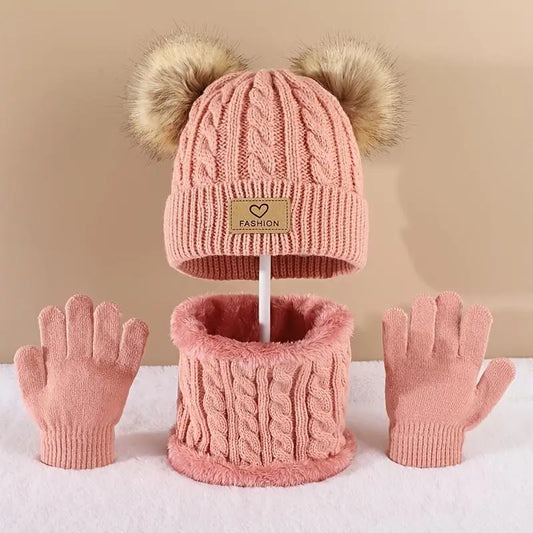 Infinity Set Invernale Per Bambini Berretto Sciarpa Guanti Pom Pom Caldo 1-10 Anni