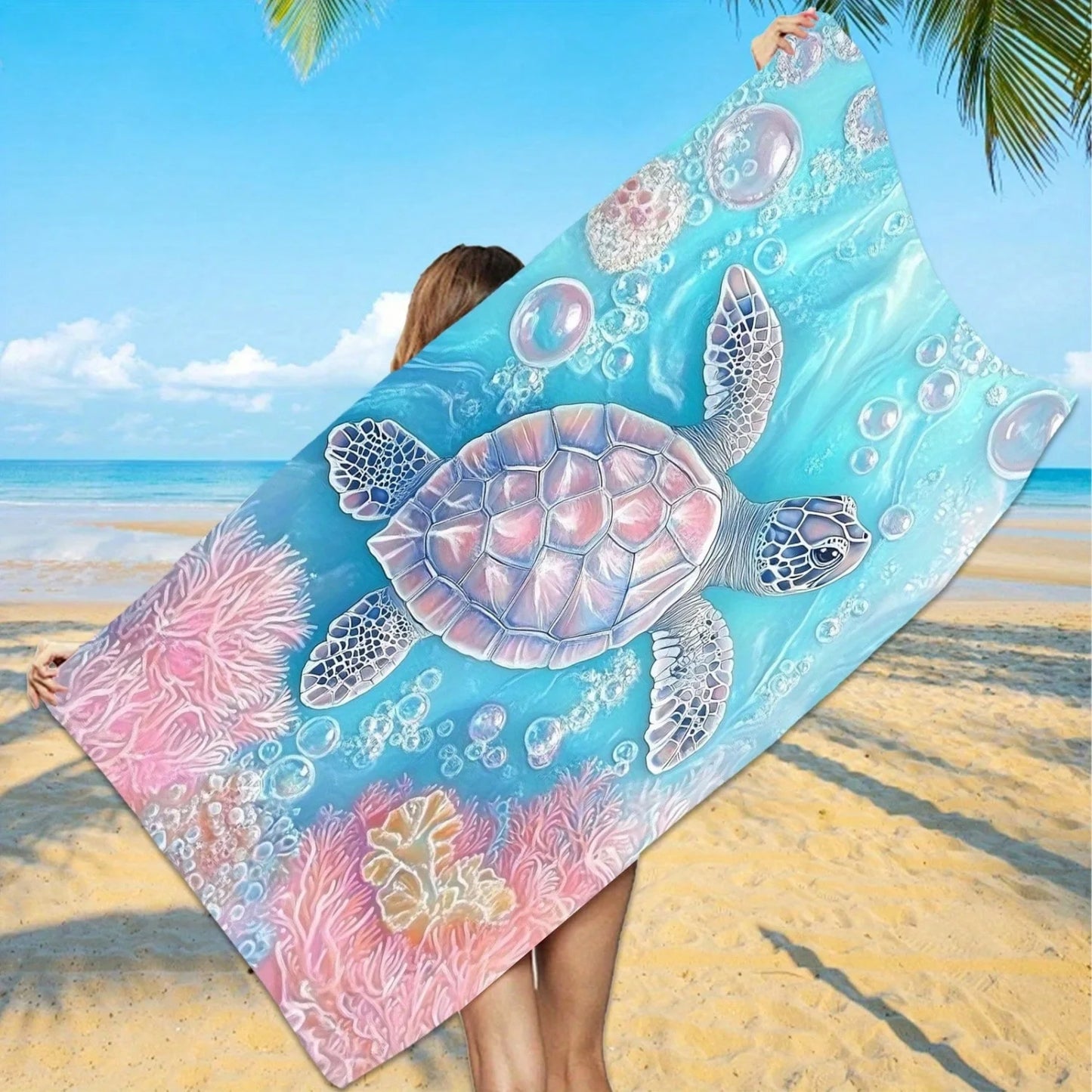 Telo Mare Con Motivo Tartaruga E Disegni Di Vita Marina Per Nuoto E Attività All Aperto