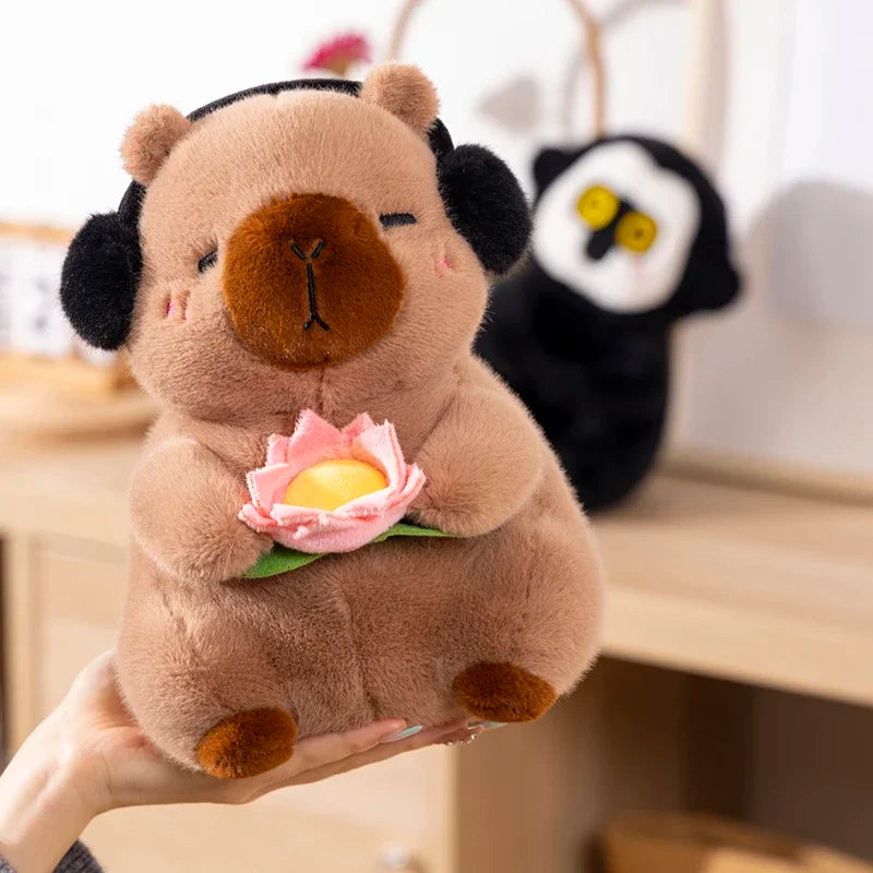 Simpatico Peluche Capibara Che Tiene Fiore Di Loto Morbido Giocattolo Per Bambini Regalo Compleanno Natale