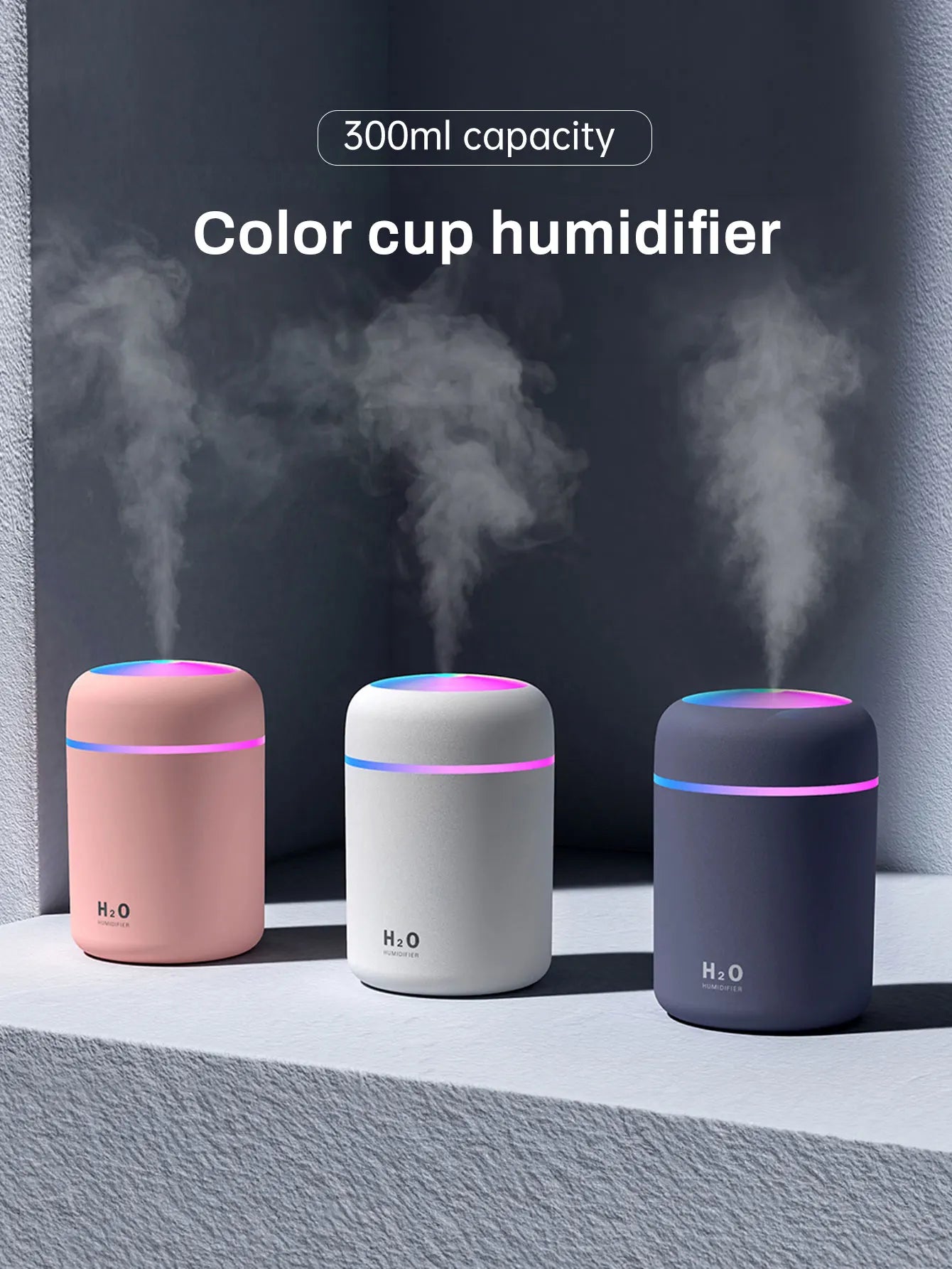 Diffusore Aromaterapia Umidificatore Purificatore D'Aria 300ml Luce a Sette Colori Olio Essenziale per Uso Domestico