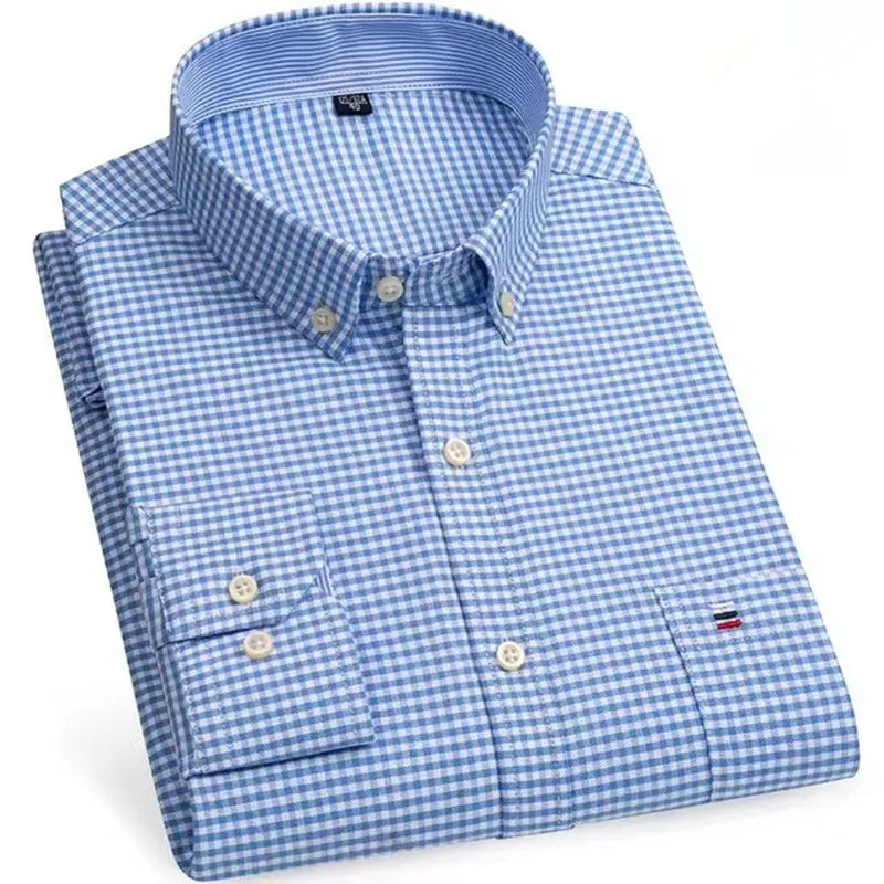 Camicie Da Uomo In Cotone Oxford A Quadri Bamboople Tasca Singola Maniche Lunghe Abbottonata Vestibilità Standard 6XL 7XL