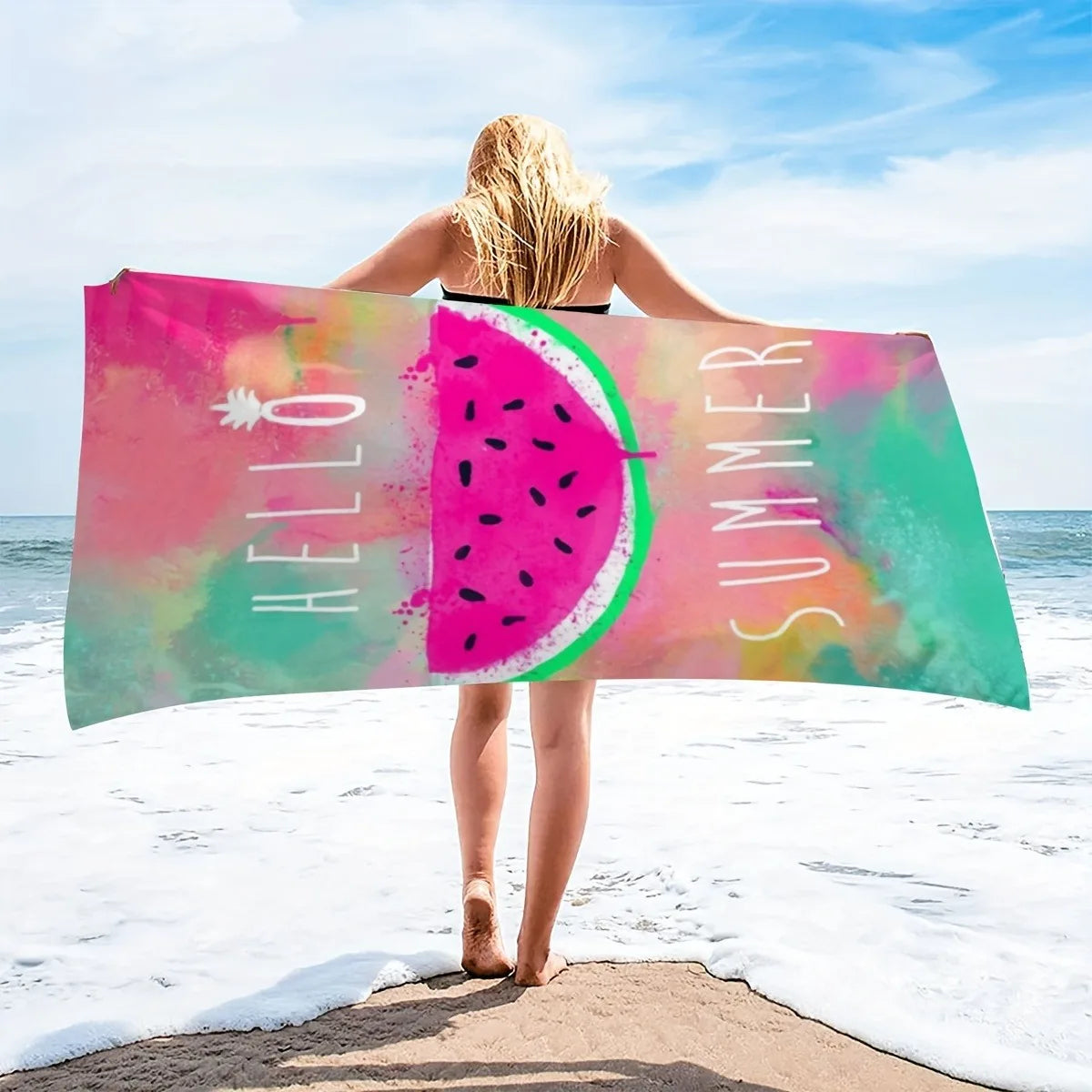 Asciugamano Da Spiaggia Anguria Hello Summer Quick Dry Lavabile In Lavatrice Per Amanti Della Spiaggia