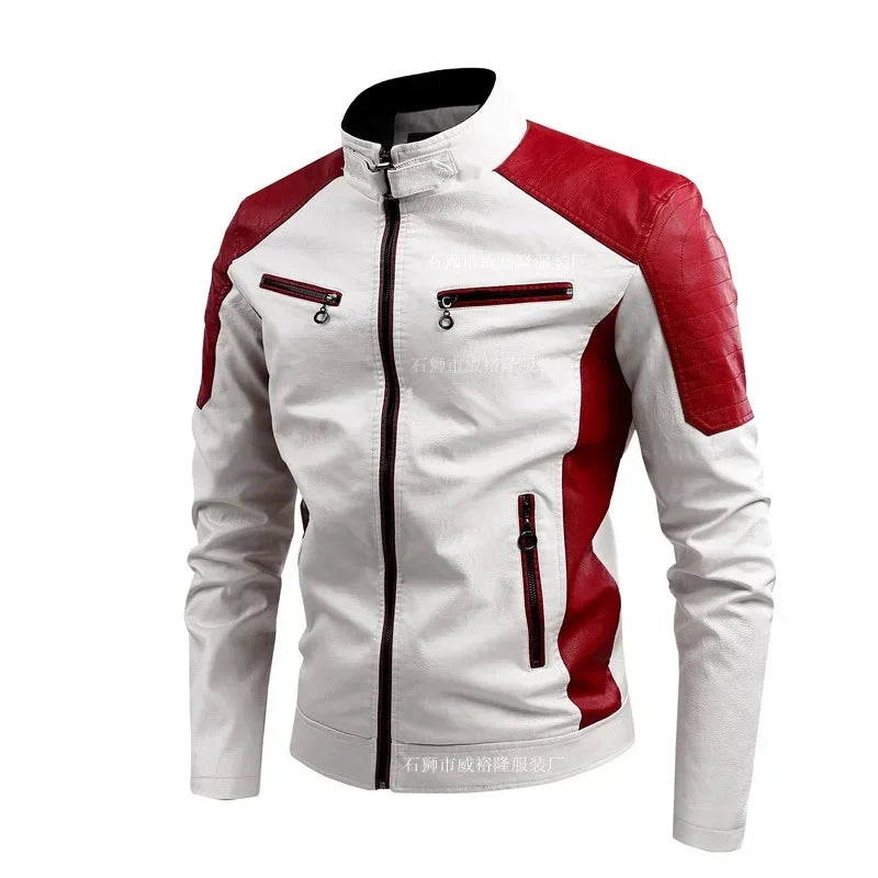 Giacca Da Moto Patchwork Da Uomo In PU Con Colletto Rialzato E Color Blocking Di Alta Qualità