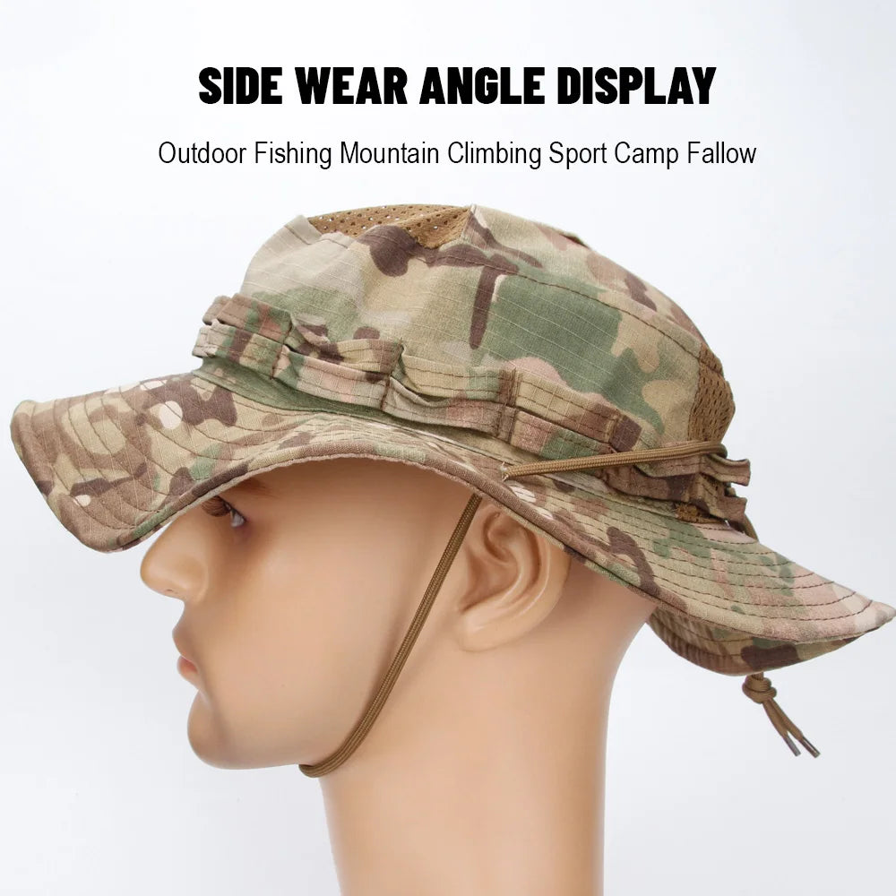 Cappello Boonie Camouflage Protezione Solare Traspirante Antivento Uomo Per Escursionismo Pesca Caccia