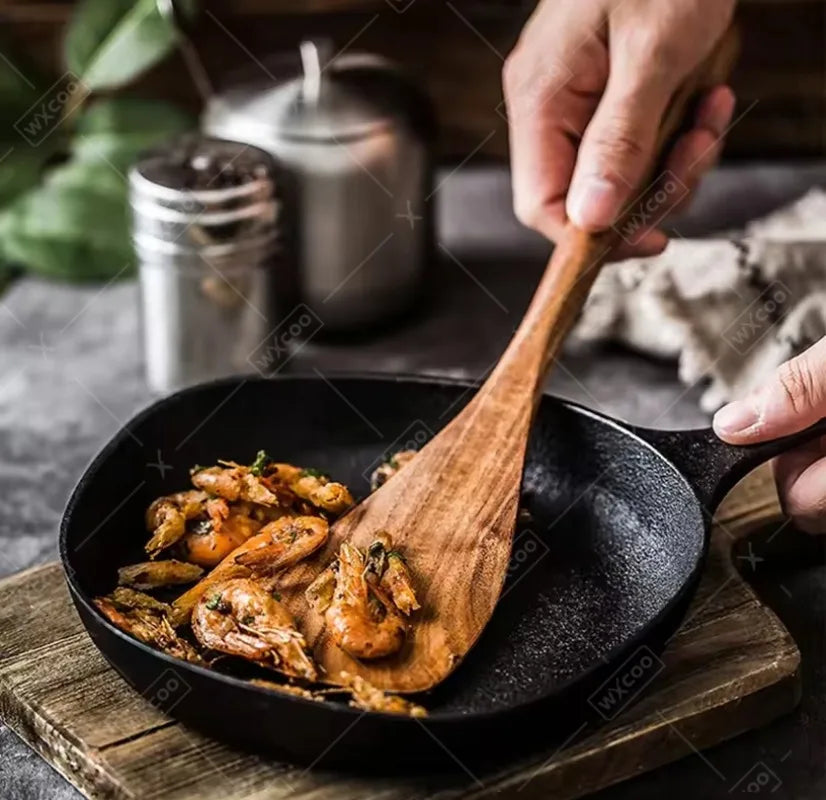 Wxcoo Cucchiai Da Cucina In Legno Di Teak Naturale Set Spatole E Paletta In Legno Antiaderente Utensili Da Cucina