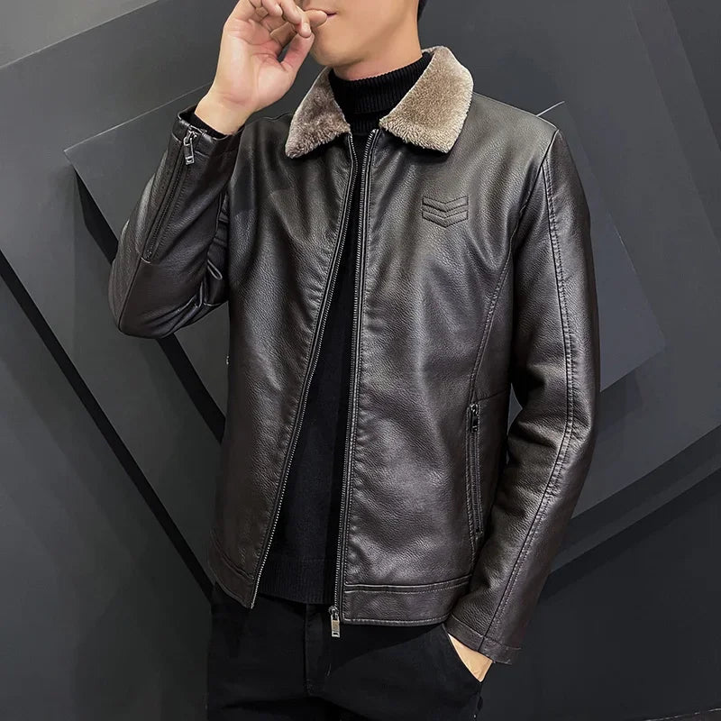 Giacca In Pelle Ispessita Da Uomo Invernale Con Cerniera E Bavero Design Taglie Forti Bomber