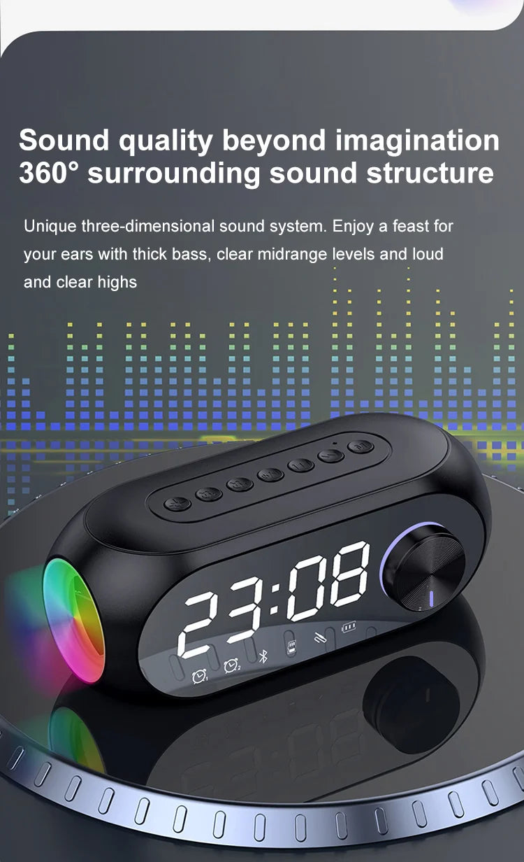 Sveglia Radio FM Con Altoparlante Bluetooth Subwoofer Portatile Con Lampada Integrata E Suono Wireless