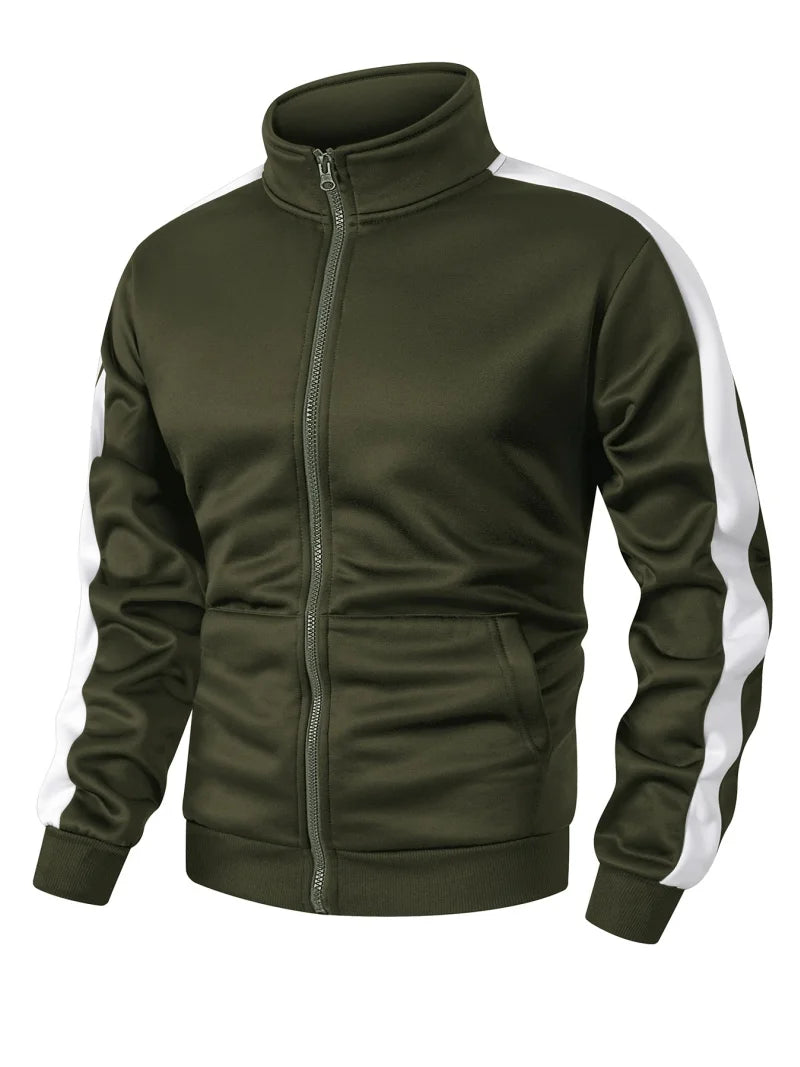 Giacca Sportiva Patchwork Colorblock Da Uomo Con Tasca Kanga Autunno Inverno Foderata In Pile Calda Con Cerniera