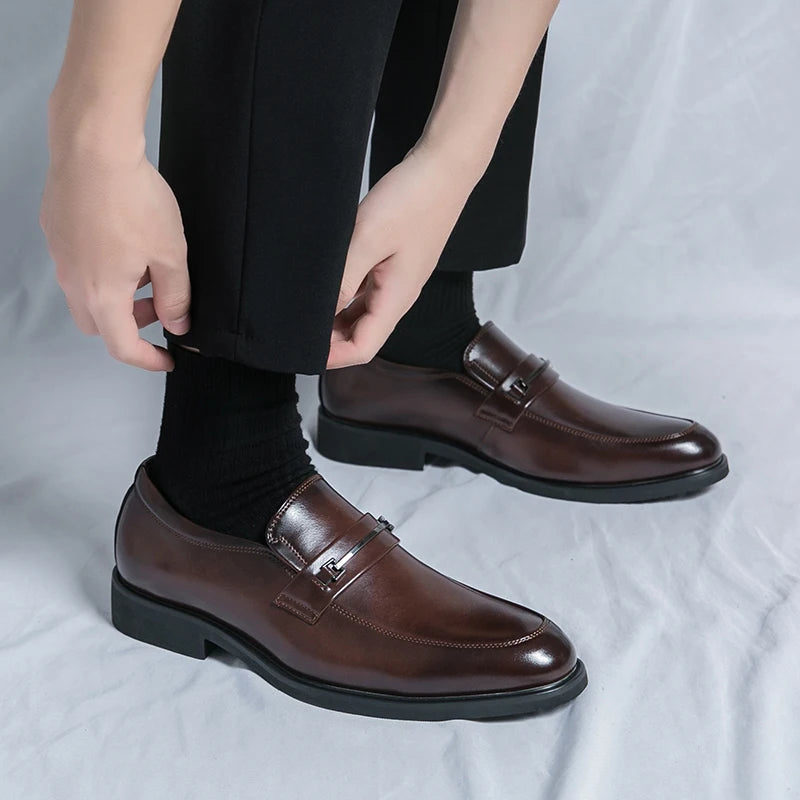 Scarpe Formali In Pelle Da Uomo Mocassini Slip On Classico Punta Tonda Traspirante Antiscivolo Per Ufficio Matrimonio