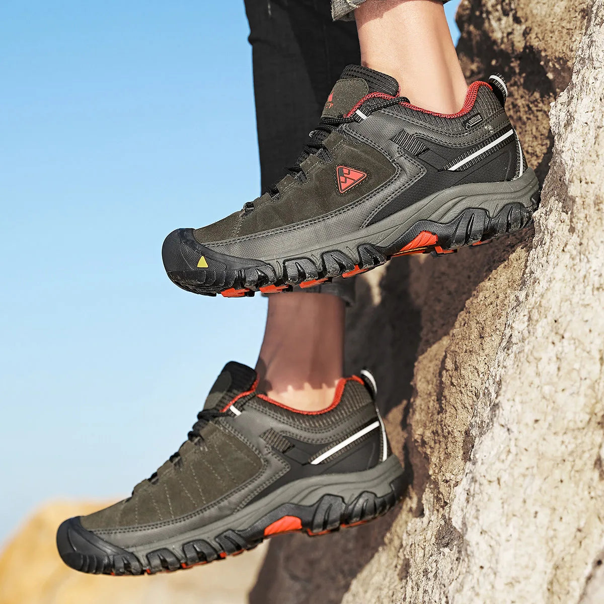 Hikeup Scarpe Trekking Uomo Pelle Alta Qualità Durevoli Esterni Suola Gomma Impermeabile