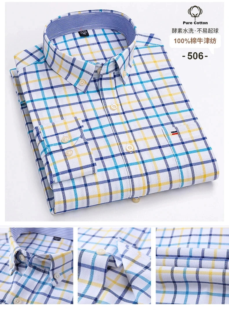 Camicia Da Uomo In Cotone Oxford A Quadri Maniche Lunghe Vestibilità Regolare Con Tasca Frontale