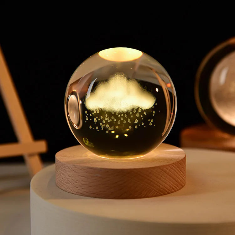 Sfera Di Cristallo 6 Cm Luce Notturna Pianeta Inciso Laser Regalo Di Compleanno Decorazione Desktop Con Base USB Legno
