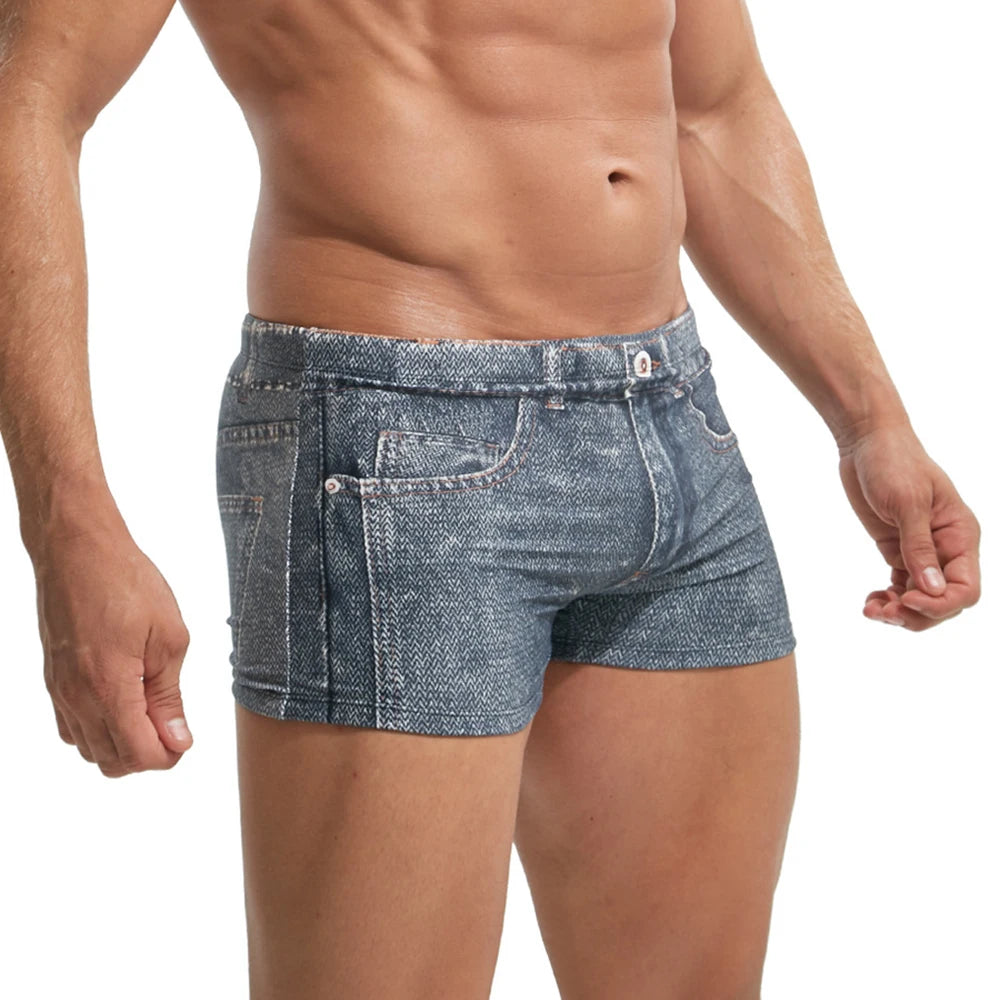 Pantaloncini Da Surf Senza Cuciture Uomo 2XL Denim Stampato Boxer Pantaloncini Da Bagno Traspiranti Sportivi