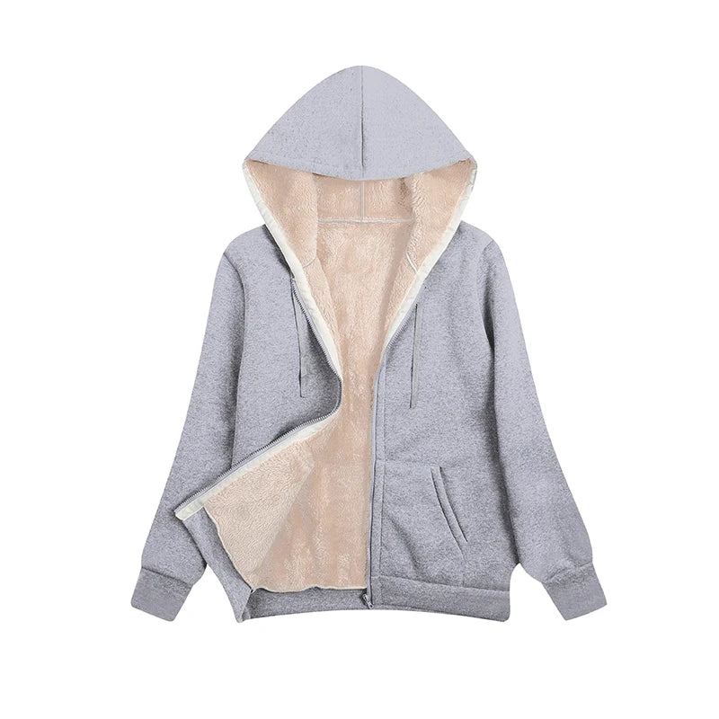Cappotto Invernale Donna In Peluche Con Cappuccio E Zip Felpa In Pile Calda E Morbida Con Pelliccia Artificiale