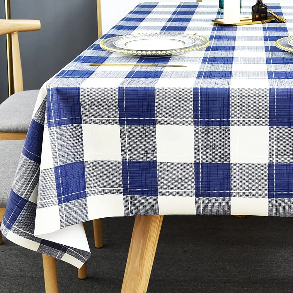 Tovaglia Rettangolare Stile Semplice Scozzese Blu Bianco Grigio Impermeabile Lavabile In Lavatrice Per Interni Ed Esterni
