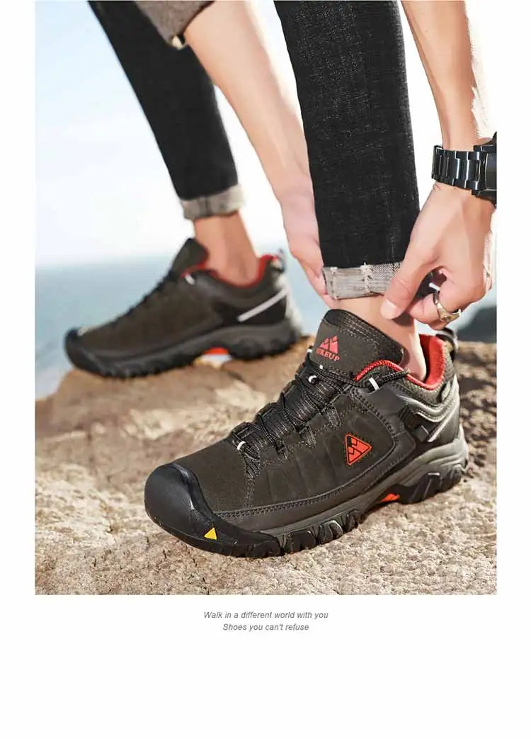 HikeUp Scarpe Da Trekking Uomo In Pelle Resistente Alta Qualità Con Suola In Gomma Per Esterni
