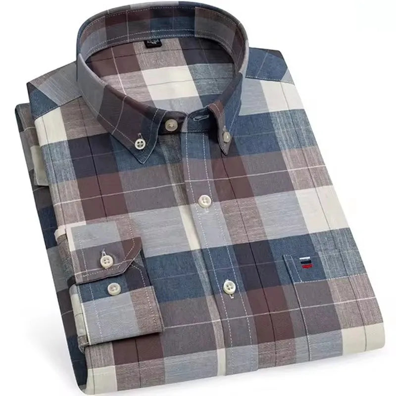 Camicie Da Uomo In Cotone Oxford A Quadri Bamboople Tasca Singola Maniche Lunghe Abbottonata Vestibilità Standard 6XL 7XL