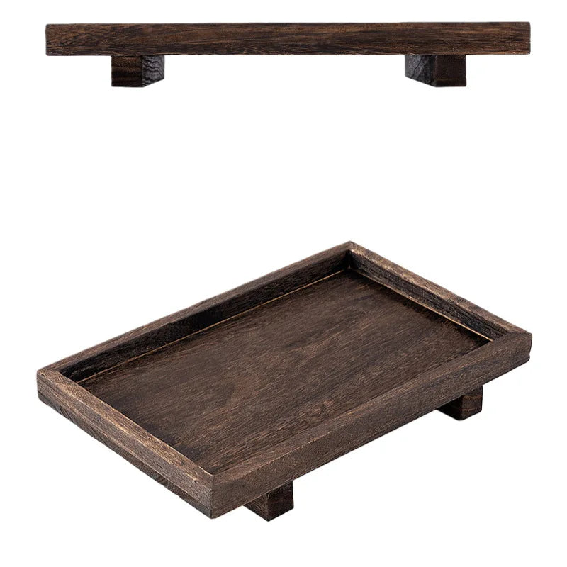 Vassoio Da Tè In Legno Stile Giapponese Con Raccogligocce In Bambù Per Cerimonia Del Tè E Portaoggetti Per Caffè