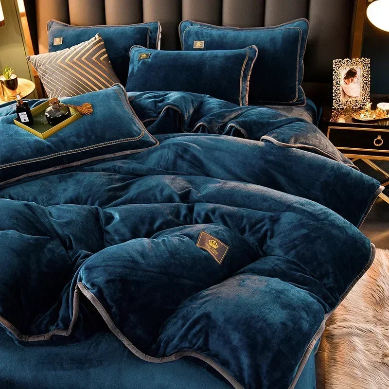 Set Di Biancheria Da Letto In Pile Di Latte Ultra Spesso Queen Size Copripiumino Invernale Caldo Di Fascia Alta