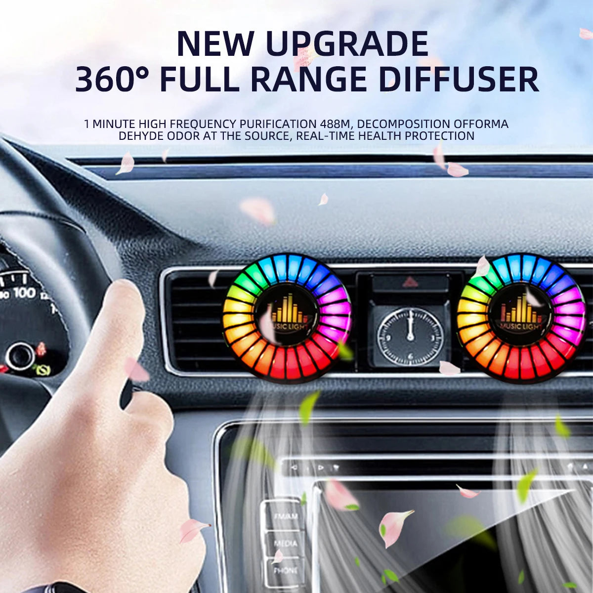 Lampada Ritmica Musicale Auto Deodorante Ambienti RGB LED Suono Controllo Musica Atmosfera Luci 256 Colori