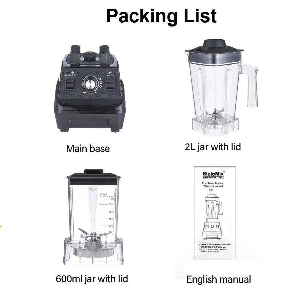 Biolomix Mini Pro Frullatore 1800W Con Barattolo Principale Da 1,8 L E Tazza Portatile Da 0,6 L Senza BPA