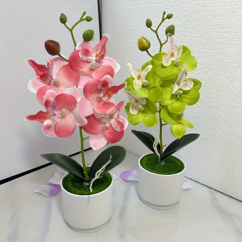 Orchidee Artificiali Con Vaso Bianco Pianta Finta Seta Decorazione Domestica Fiori Finti