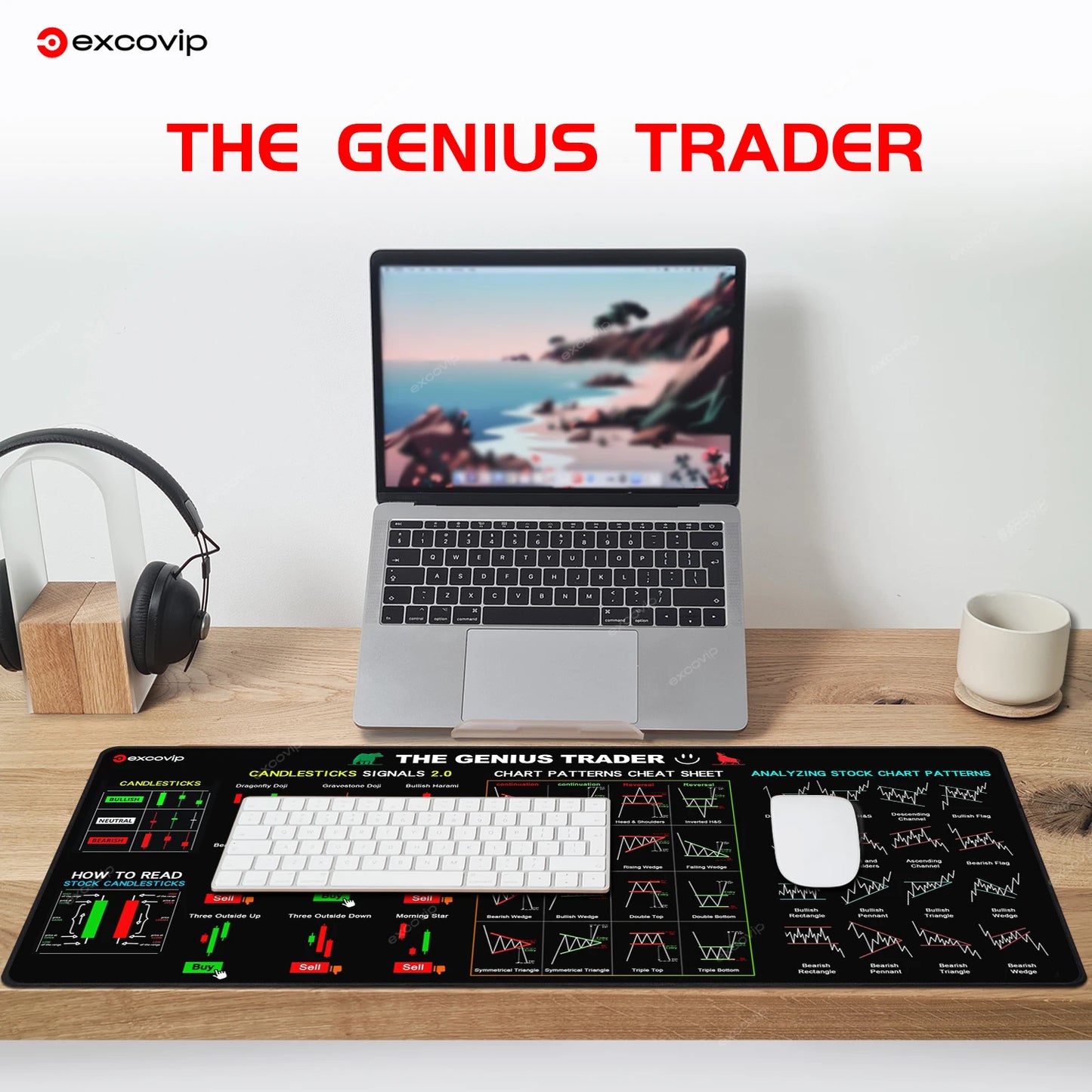 EXCO Tappetino Da Scrivania Per Trader Mouse Pad Grande Grafico Modello Candeliere Con Bordo Cucito E Base In Gomma