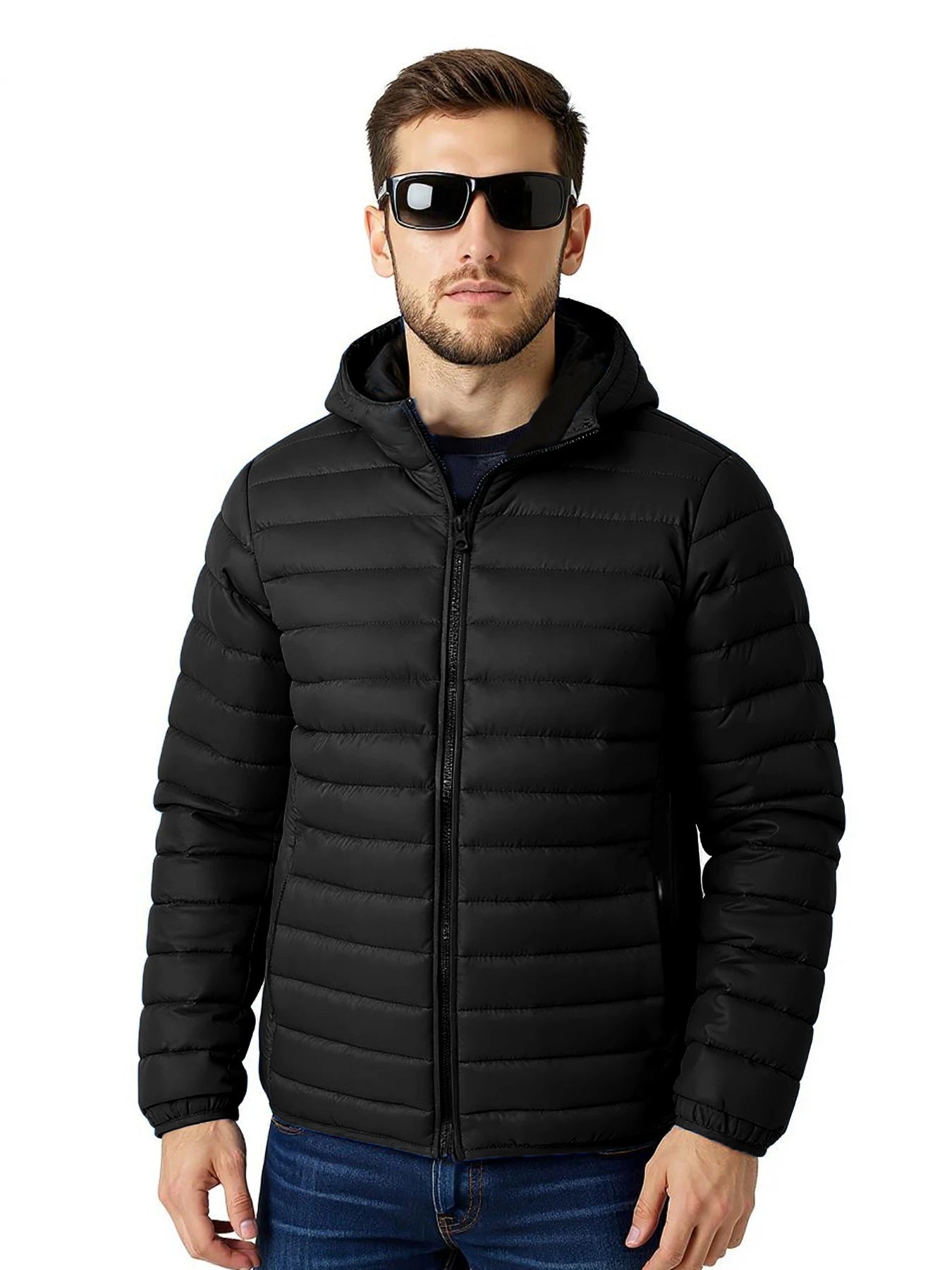 Giacca Invernale Da Uomo In Cotone Leggero Antivento Con Cappuccio Tinta Unita Per Sport All Aperto