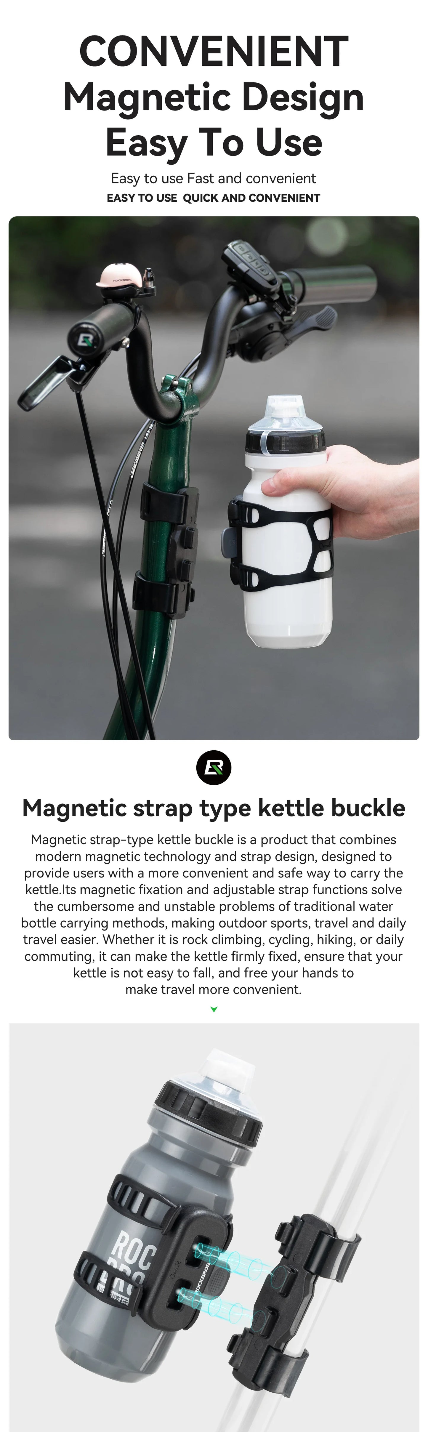 Rockbros Staffa Per Bottiglia D Acqua Magnetico Portatile Per Bici Universale Leggero Con Assorbimento Degli Urti