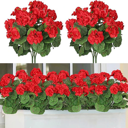 Geraniumi artificiali da 14 pollici Fiori finti rossi Bouquet di seta Cespugli fai da te per fioriere all'aperto Portico Patio Casa Fontana di nozze Decor