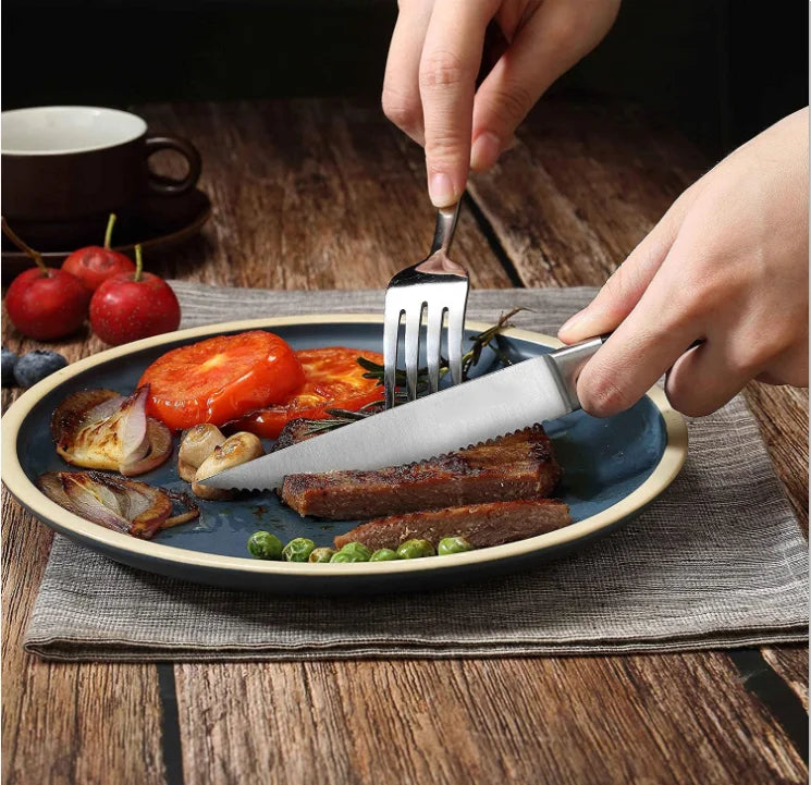 Set Di Coltelli Da Bistecca Seghettati In Acciaio Inox Con Manico In Abs Per Uso Domestico A Tavola 1 2 4 6 Pezzi