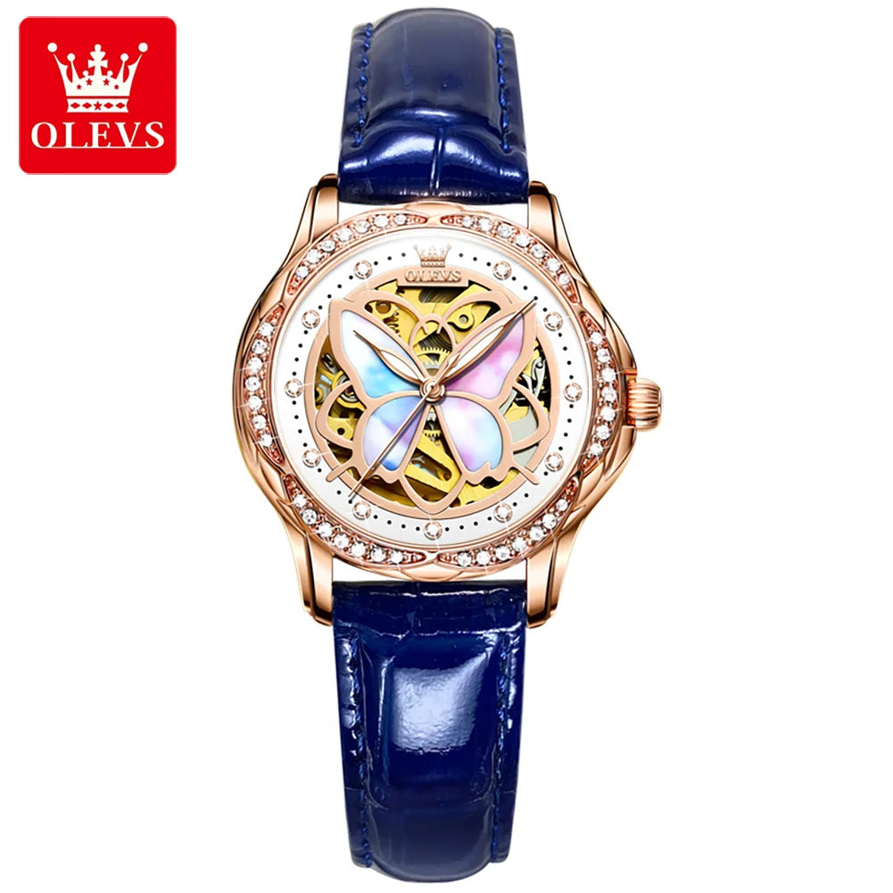 OLEVS Orologio Da Donna Meccanico Automatico In Ceramica Lunetta Originale Impermeabile Luminoso Quadrante A Farfalla