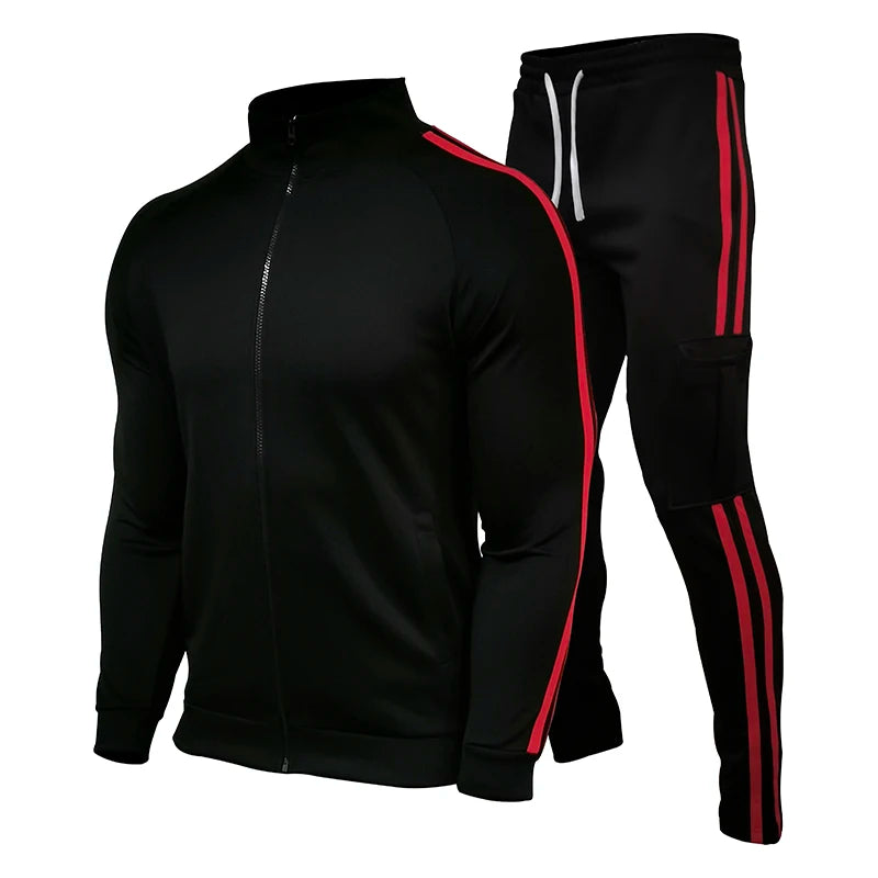 Uomini Abbigliamento Sport All Aperto Due Pezzi Primavera Autunno Con Zip Collo Coreano Manica Lunga Da Corsa